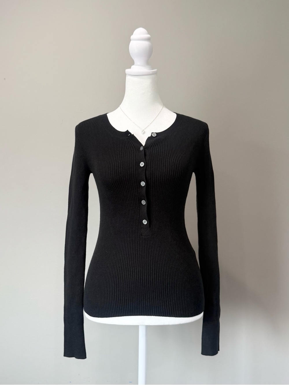 J. Crew Button-Up Black Knit Sweater Ribbed Blouse